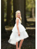 Lace Tulle High Low Flower Girl Dress With Beaded Sash Lace Tulle High Low Flower Girl Dress With Beaded Sash